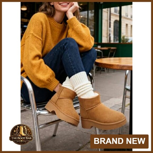 Women's Winter Ankle Boots Platform Suede Snow Booties Fur Lined Waterproof - Picture 4 of 8